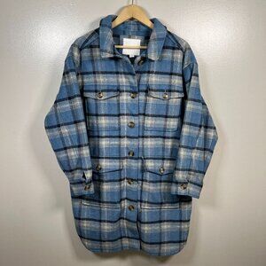 American Eagle Oversized Brushed Plaid Shacket Jacket Womens Size Large Blue